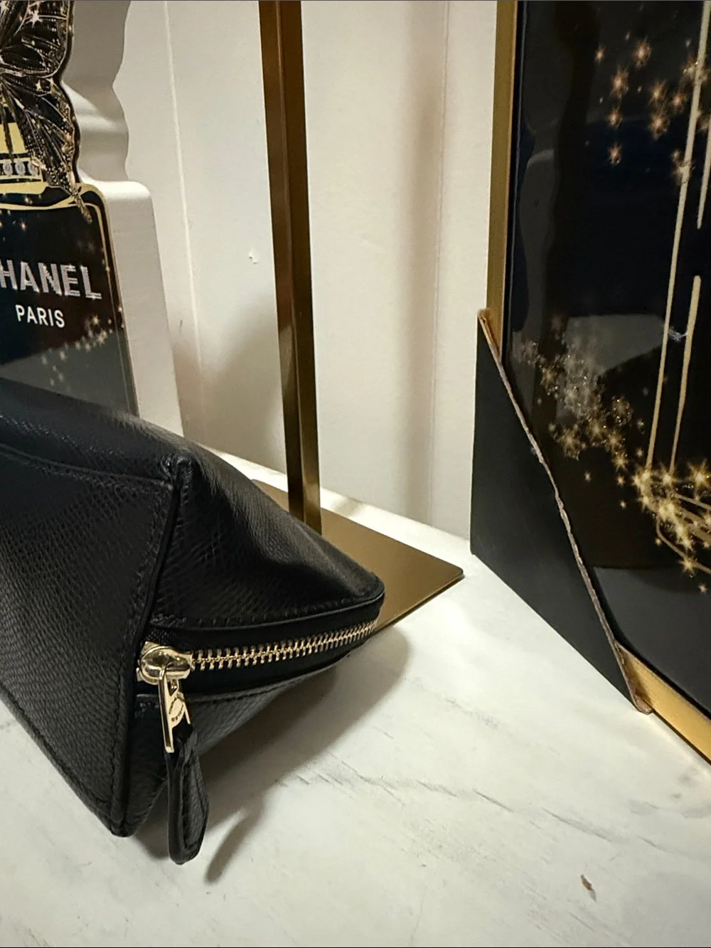 Coach Black Pebbled Leather Toiletry Case with Gold Logo